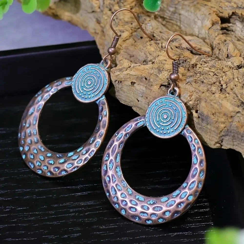 7 Pairs Turquoise Boho Rustic Geometric Earrings